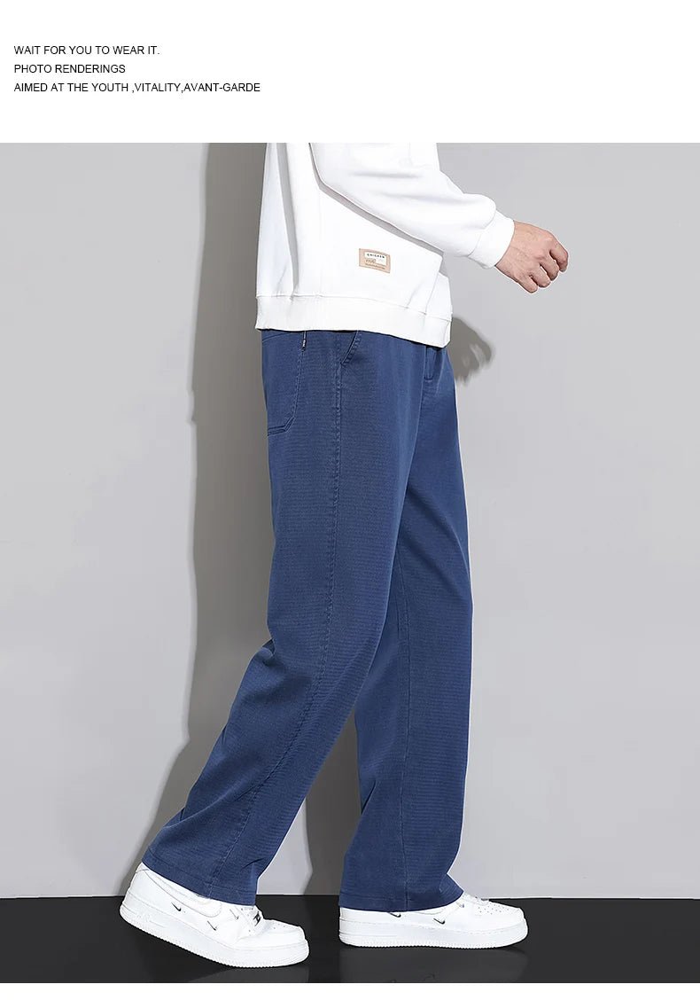 2026 New Spring Summer Soft Lyocell Fabric Men's Casual Pants Elastic Waist Wrinkle - free Breathe Loose Straight Trousers - StepByStepNow