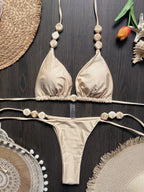 2026 Sexy Bead Bikini Swimwear Women Halter Bikini Swimsuit Beach Halter V Neck Bikini Set Beachwear Summer Bathing Suit - StepByStepNow