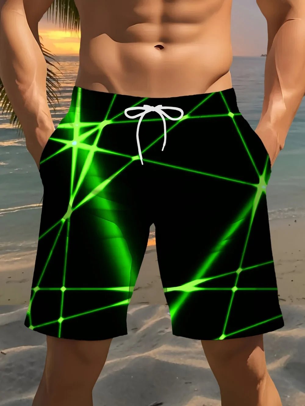 2026 Summer Fashion Men's Shorts Drawstring Breathable Line Pattern 3D Printed Shorts Casual Plus Size Sportswear Short Pants - StepByStepNow