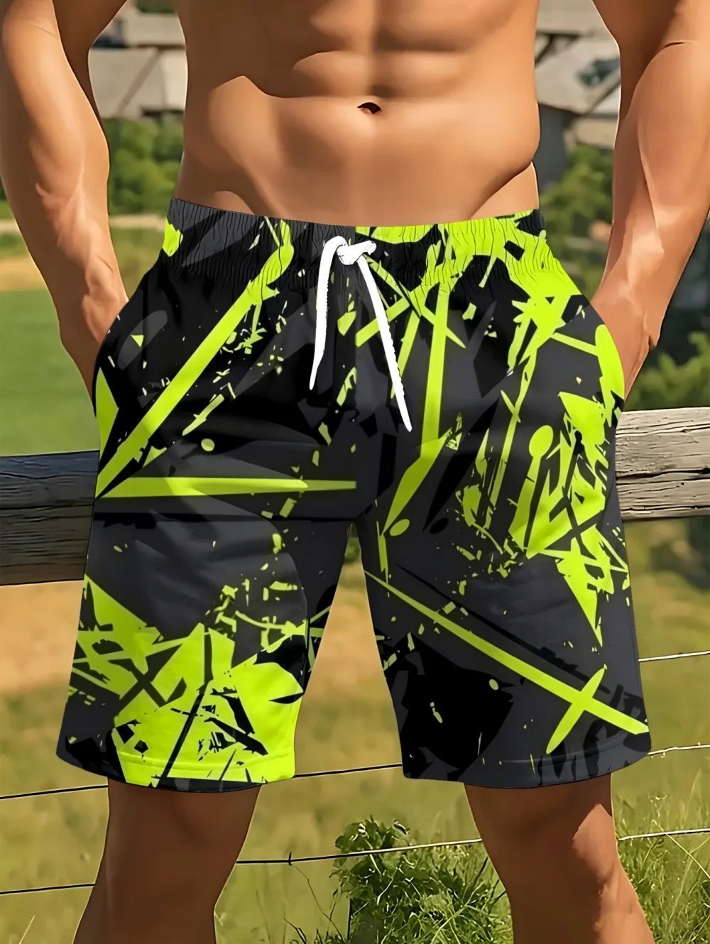 2026 Summer Fashion Men's Shorts Drawstring Breathable Line Pattern 3D Printed Shorts Casual Plus Size Sportswear Short Pants - StepByStepNow