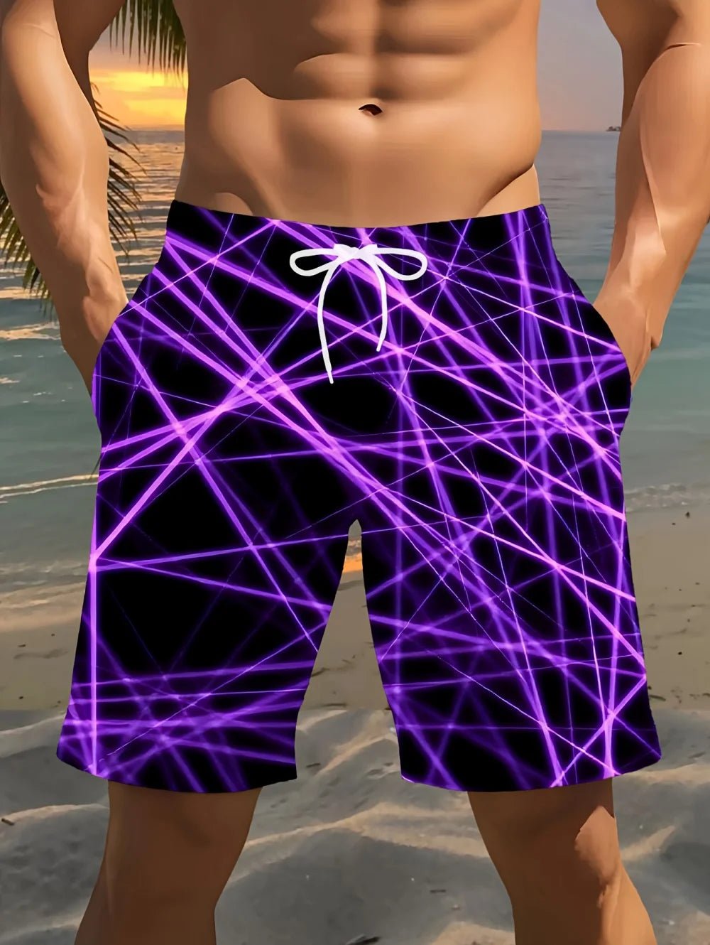 2026 Summer Fashion Men's Shorts Drawstring Breathable Line Pattern 3D Printed Shorts Casual Plus Size Sportswear Short Pants - StepByStepNow