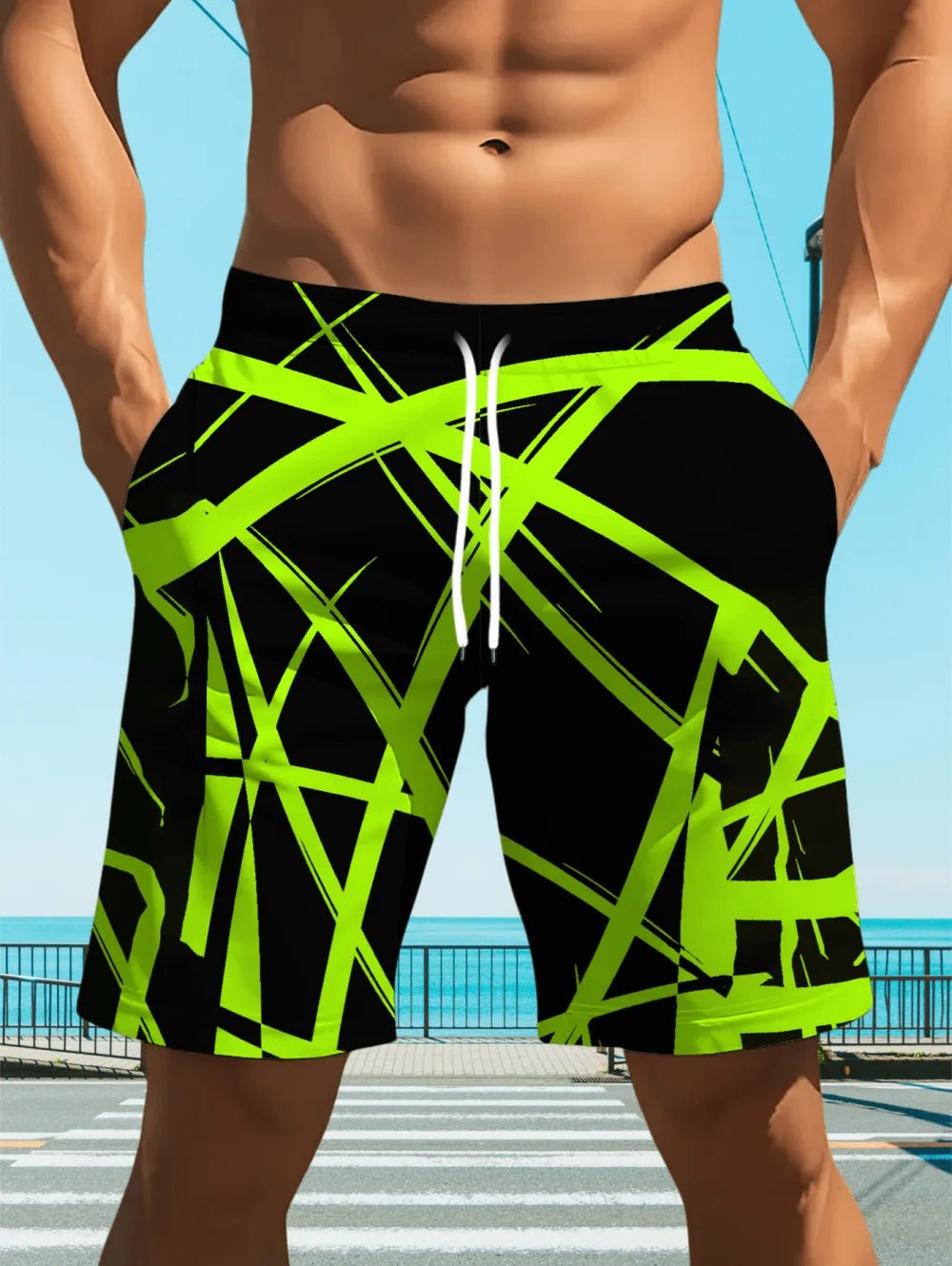 2026 Summer Fashion Men's Shorts Drawstring Breathable Line Pattern 3D Printed Shorts Casual Plus Size Sportswear Short Pants - StepByStepNow