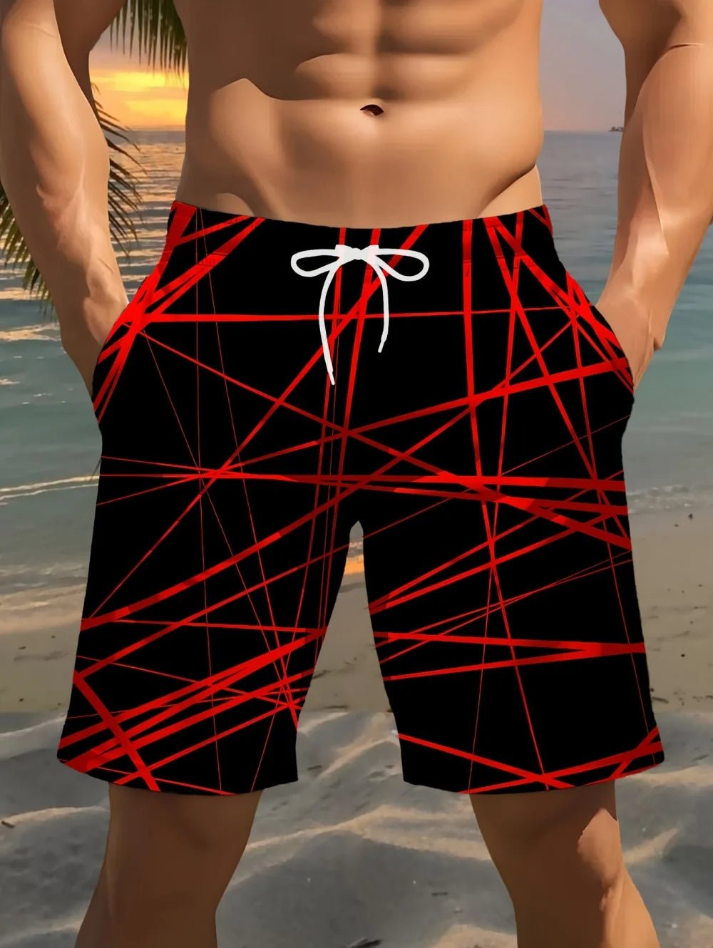 2026 Summer Fashion Men's Shorts Drawstring Breathable Line Pattern 3D Printed Shorts Casual Plus Size Sportswear Short Pants - StepByStepNow