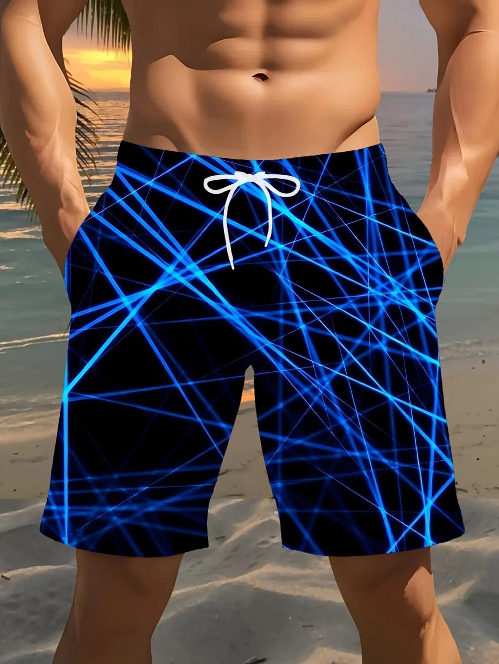 2026 Summer Fashion Men's Shorts Drawstring Breathable Line Pattern 3D Printed Shorts Casual Plus Size Sportswear Short Pants - StepByStepNow
