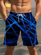 2026 Summer Fashion Men's Shorts Drawstring Breathable Line Pattern 3D Printed Shorts Casual Plus Size Sportswear Short Pants - StepByStepNow