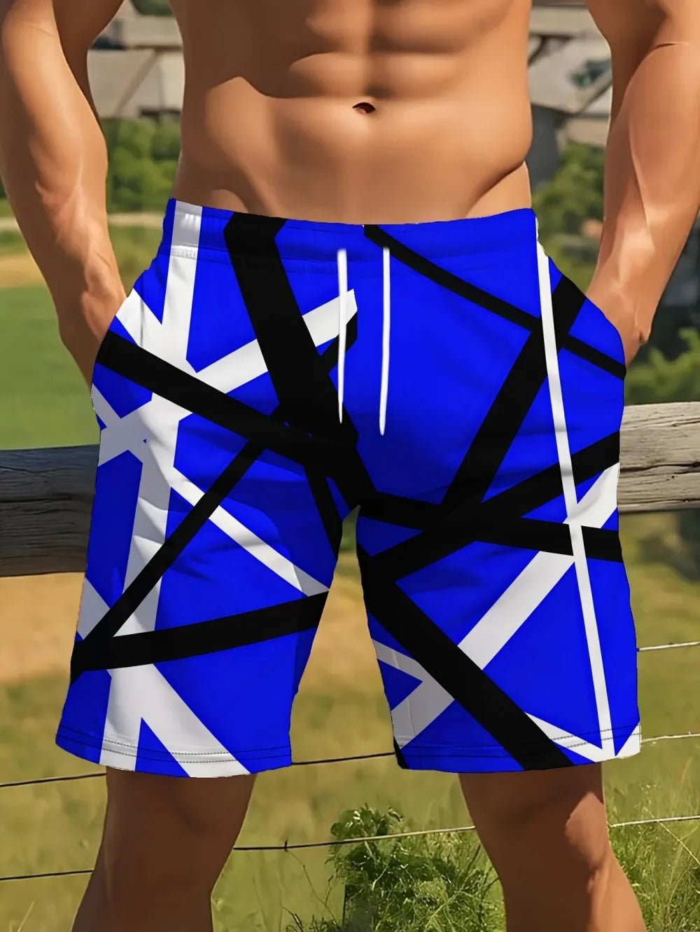 2026 Summer Fashion Men's Shorts Drawstring Breathable Line Pattern 3D Printed Shorts Casual Plus Size Sportswear Short Pants - StepByStepNow