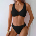 2026 Summer New Women's 2 Piece Swimsuit Solid Color High Waist Bikini Set V-neck Backless Beach Vacation Bathing Suit Swimwear - StepByStepNow