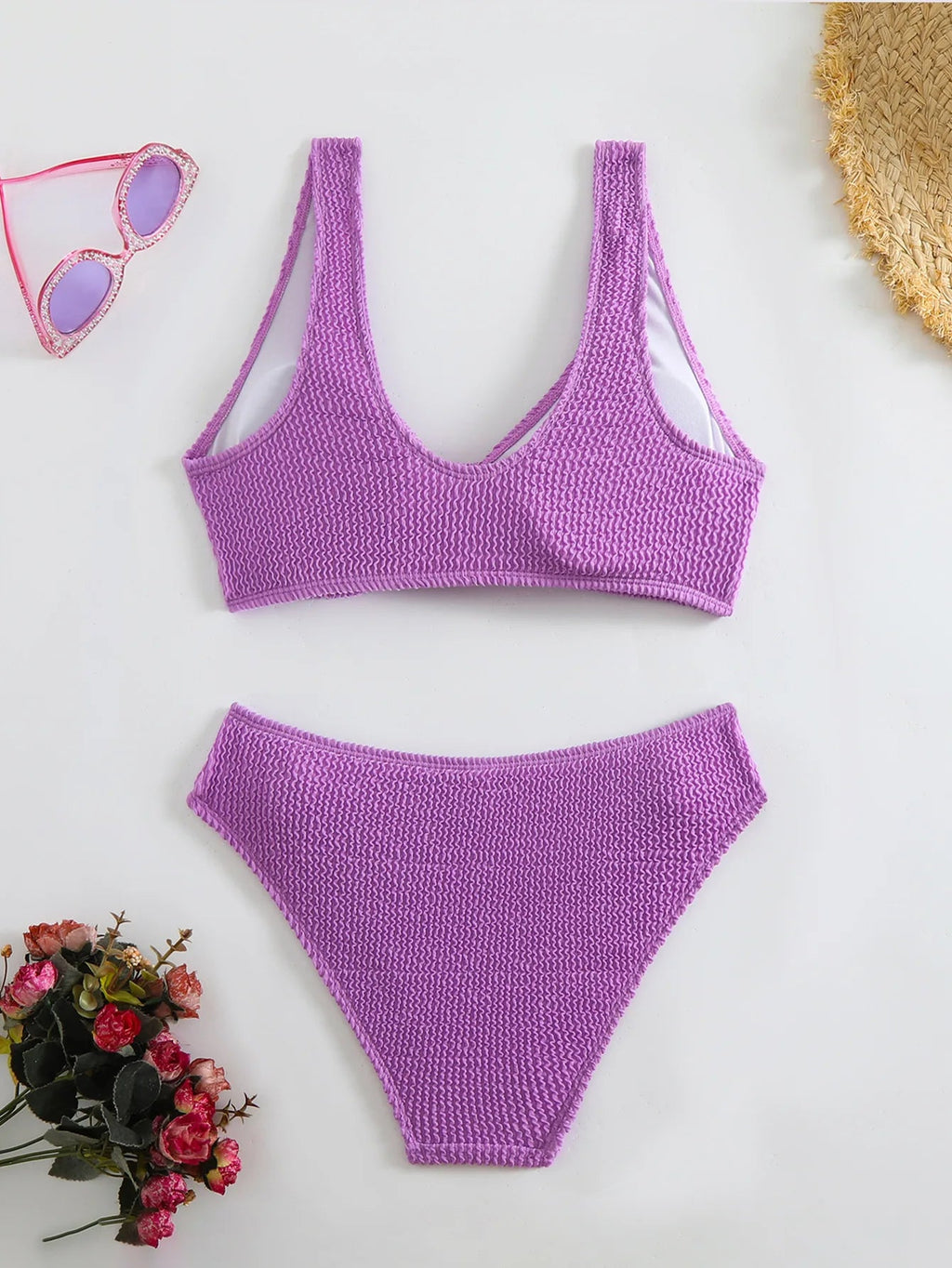2026 Summer New Women's 2 Piece Swimsuit Solid Color High Waist Bikini Set V-neck Backless Beach Vacation Bathing Suit Swimwear - StepByStepNow