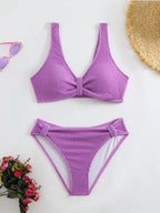 2026 Summer New Women's 2 Piece Swimsuit Solid Color High Waist Bikini Set V-neck Backless Beach Vacation Bathing Suit Swimwear - StepByStepNow