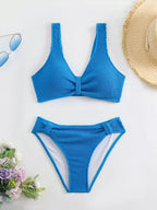 2026 Summer New Women's 2 Piece Swimsuit Solid Color High Waist Bikini Set V-neck Backless Beach Vacation Bathing Suit Swimwear - StepByStepNow