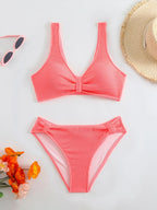2026 Summer New Women's 2 Piece Swimsuit Solid Color High Waist Bikini Set V-neck Backless Beach Vacation Bathing Suit Swimwear - StepByStepNow
