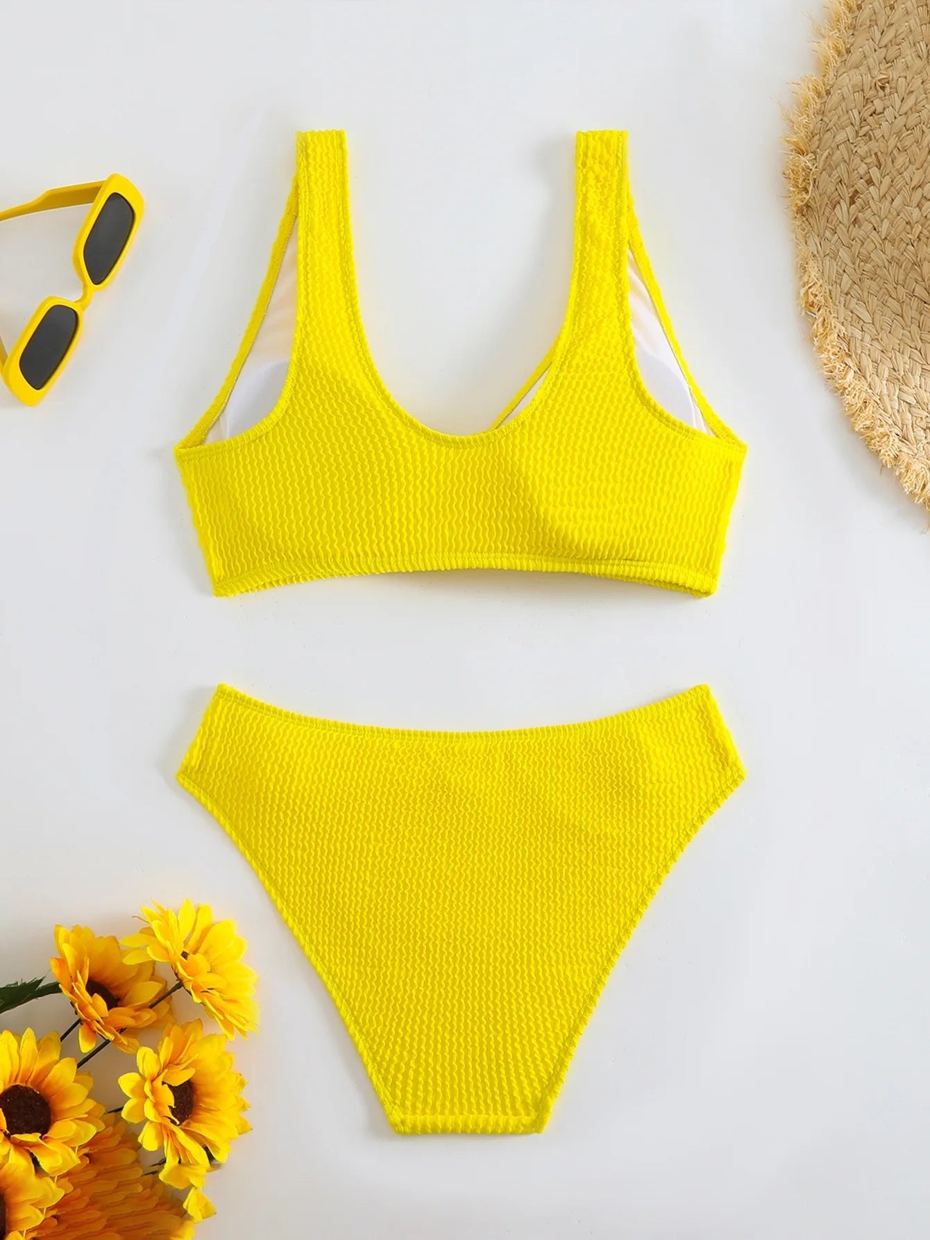 2026 Summer New Women's 2 Piece Swimsuit Solid Color High Waist Bikini Set V-neck Backless Beach Vacation Bathing Suit Swimwear - StepByStepNow