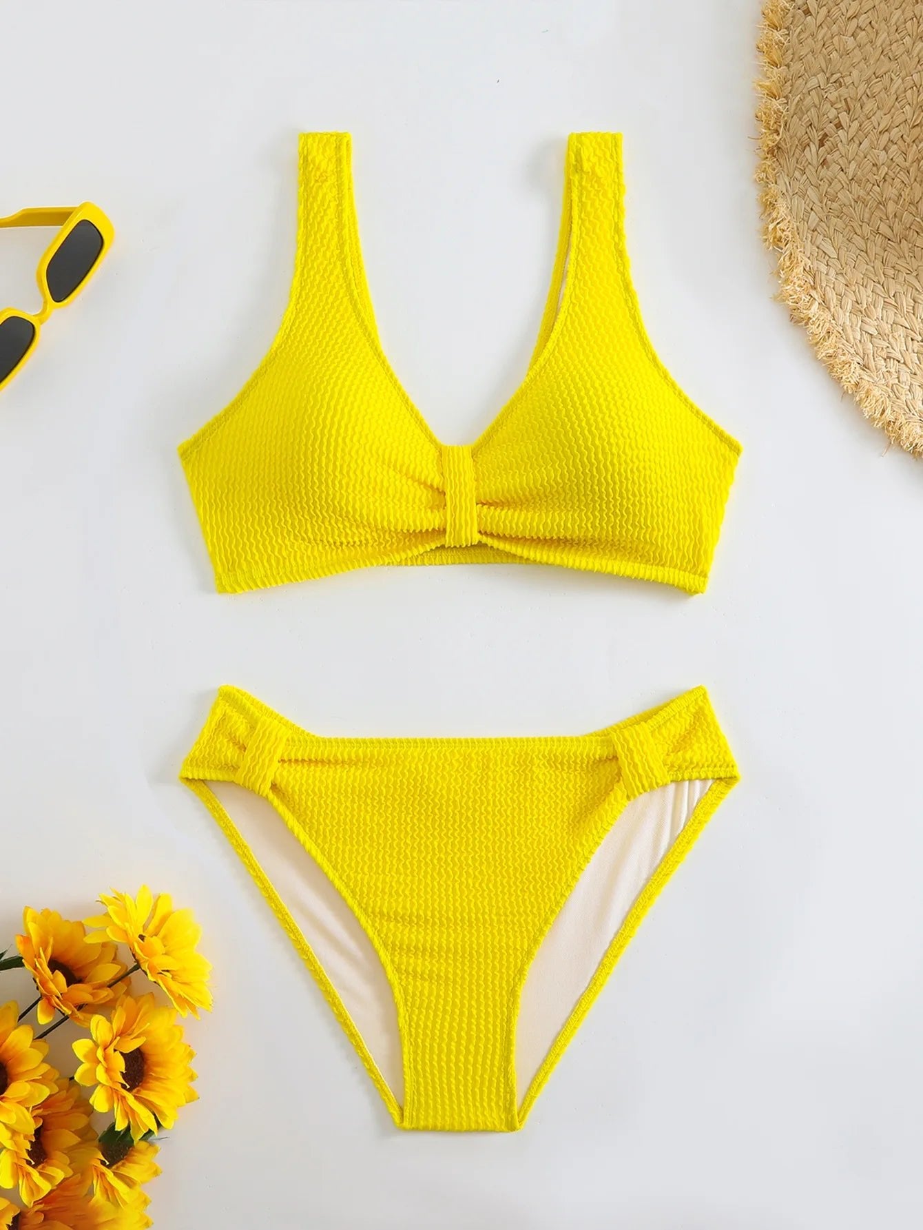 2026 Summer New Women's 2 Piece Swimsuit Solid Color High Waist Bikini Set V-neck Backless Beach Vacation Bathing Suit Swimwear - StepByStepNow
