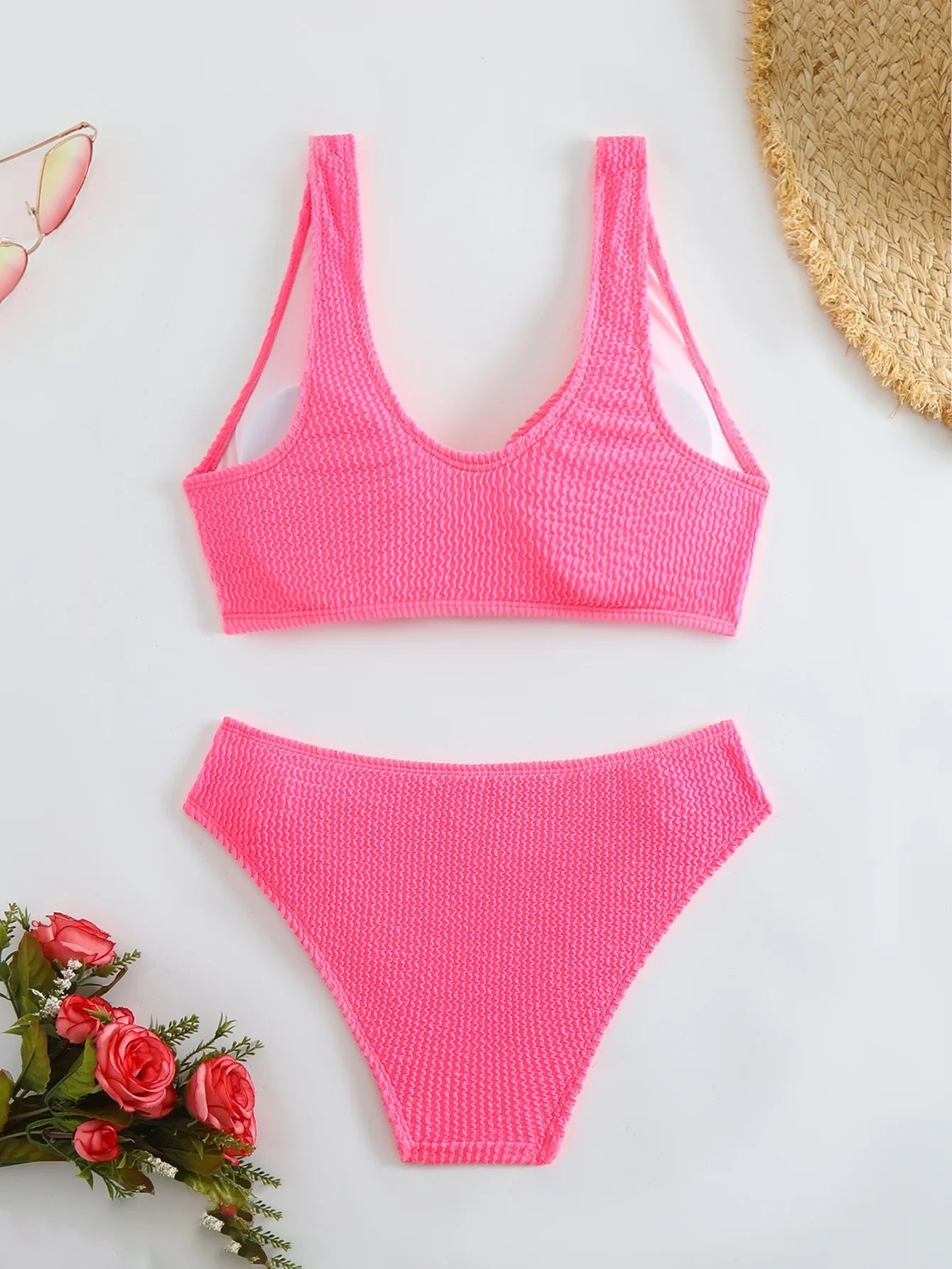 2026 Summer New Women's 2 Piece Swimsuit Solid Color High Waist Bikini Set V-neck Backless Beach Vacation Bathing Suit Swimwear - StepByStepNow