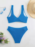 2026 Summer New Women's 2 Piece Swimsuit Solid Color High Waist Bikini Set V-neck Backless Beach Vacation Bathing Suit Swimwear - StepByStepNow