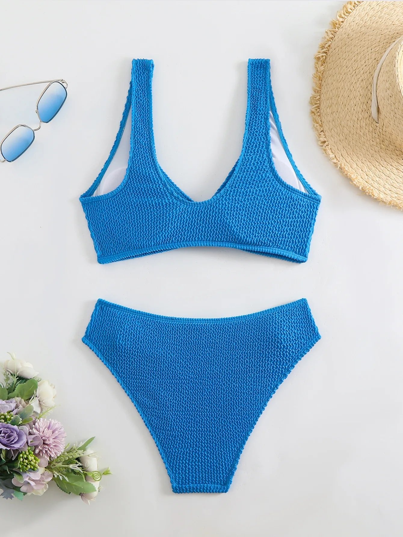 2026 Summer New Women's 2 Piece Swimsuit Solid Color High Waist Bikini Set V-neck Backless Beach Vacation Bathing Suit Swimwear - StepByStepNow