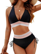 2026 Women's Shoulder High Waist Split Bikini Swimwear Swimsuit Set with Chest Cushion and Adjustable Shoulder Straps - StepByStepNow
