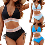 2026 Women's Shoulder High Waist Split Bikini Swimwear Swimsuit Set with Chest Cushion and Adjustable Shoulder Straps - StepByStepNow
