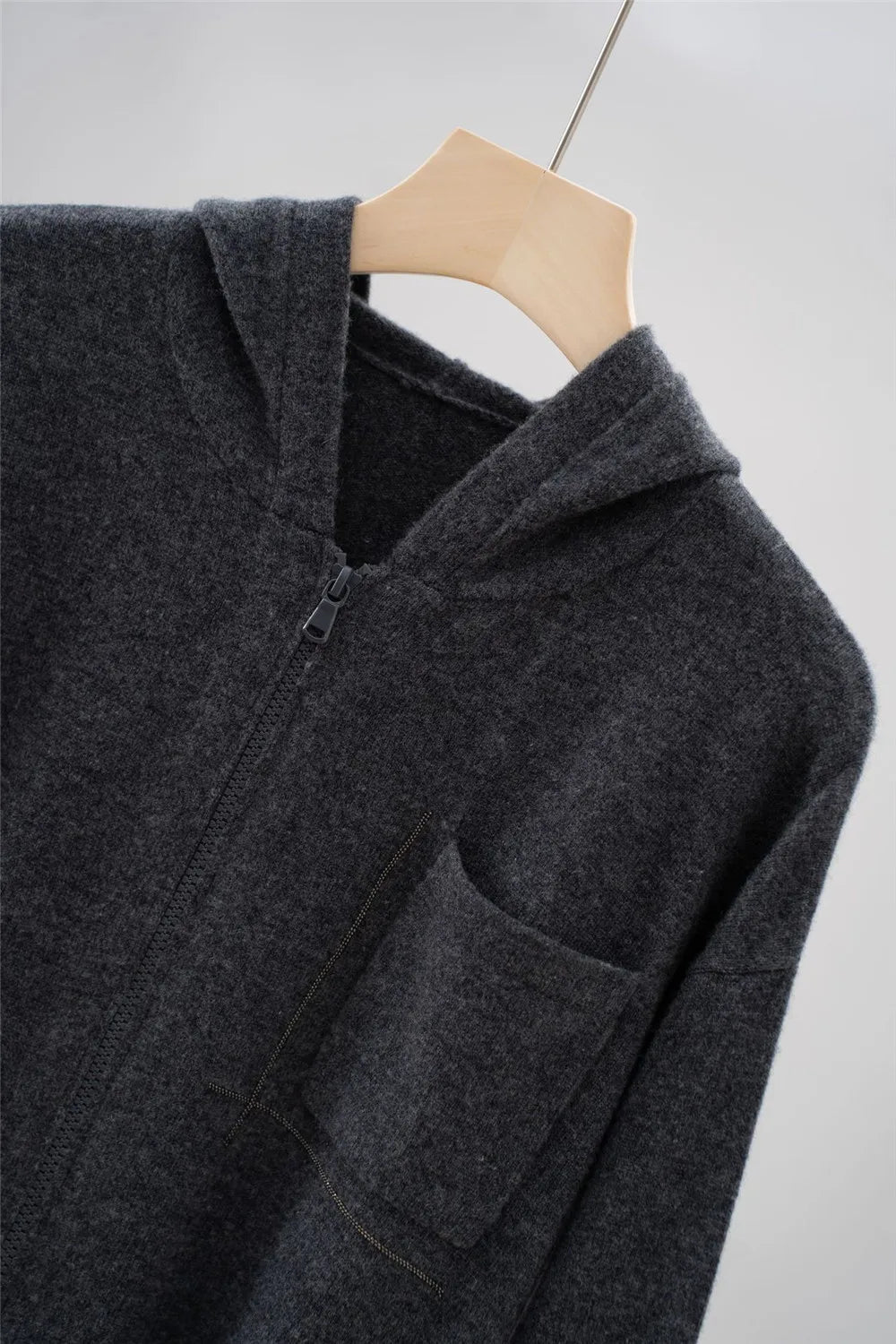 25New Top casual da donna con cardigan con cerniera e cappuccio lavorato a maglia con tasca a catena con perline di cashmere - StepByStepNow