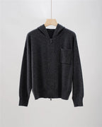 25New Top casual da donna con cardigan con cerniera e cappuccio lavorato a maglia con tasca a catena con perline di cashmere - StepByStepNow