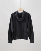 25New Top casual da donna con cardigan con cerniera e cappuccio lavorato a maglia con tasca a catena con perline di cashmere - StepByStepNow