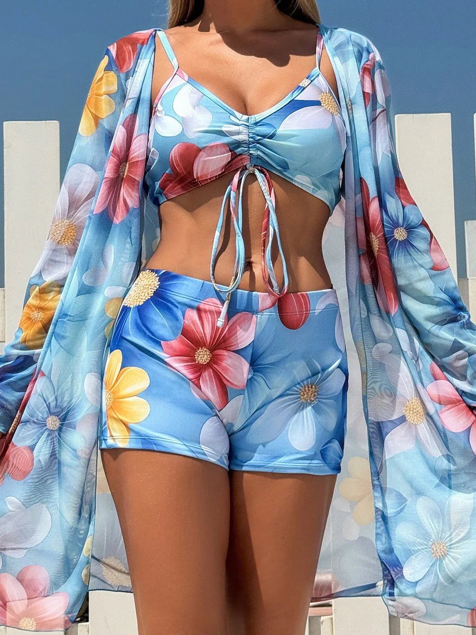 3 Pieces Tie Dye Bikinis Swimsuit 2026 New Women Drawstring Front Swimwear Female High Waist Shorts Bathers Swim Suit Beachwear - StepByStepNow