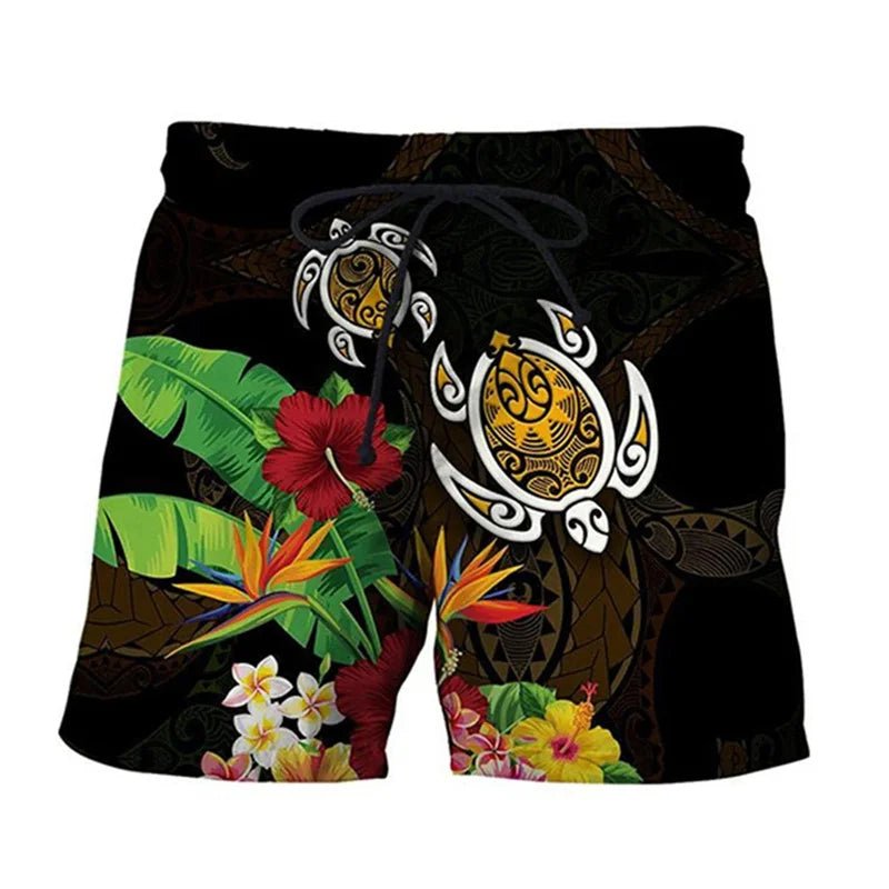 3D Printed Funny Sea Turtle Short Pants For Men Floral Leaf Plant Pattern Swim Trunks Casual Harajuku Street Hawaii Beach Shorts - StepByStepNow