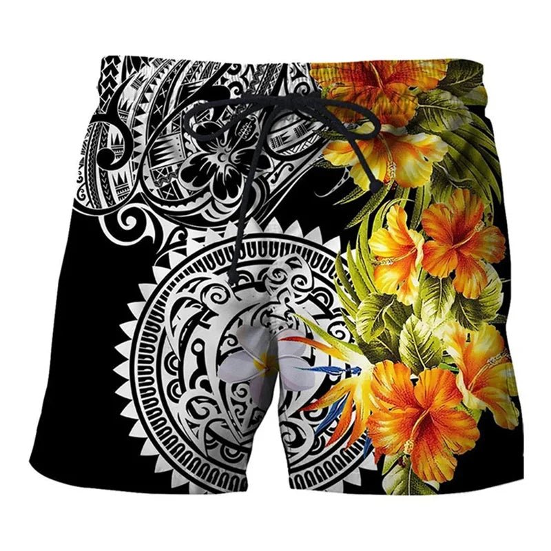 3D Printed Funny Sea Turtle Short Pants For Men Floral Leaf Plant Pattern Swim Trunks Casual Harajuku Street Hawaii Beach Shorts - StepByStepNow
