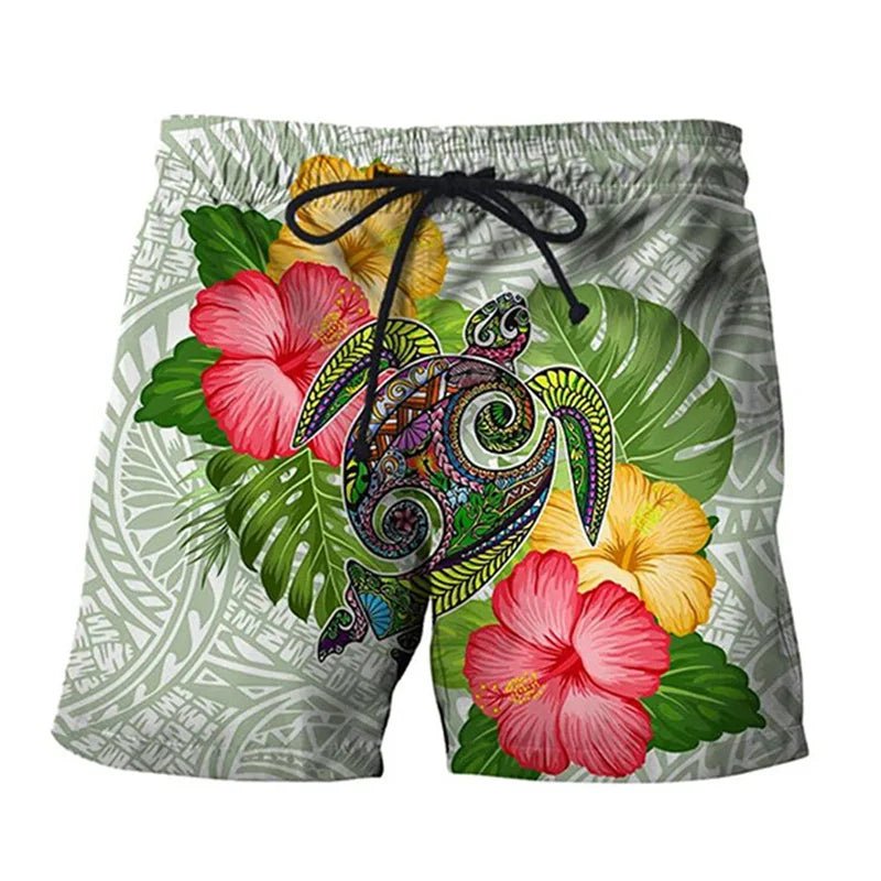 3D Printed Funny Sea Turtle Short Pants For Men Floral Leaf Plant Pattern Swim Trunks Casual Harajuku Street Hawaii Beach Shorts - StepByStepNow