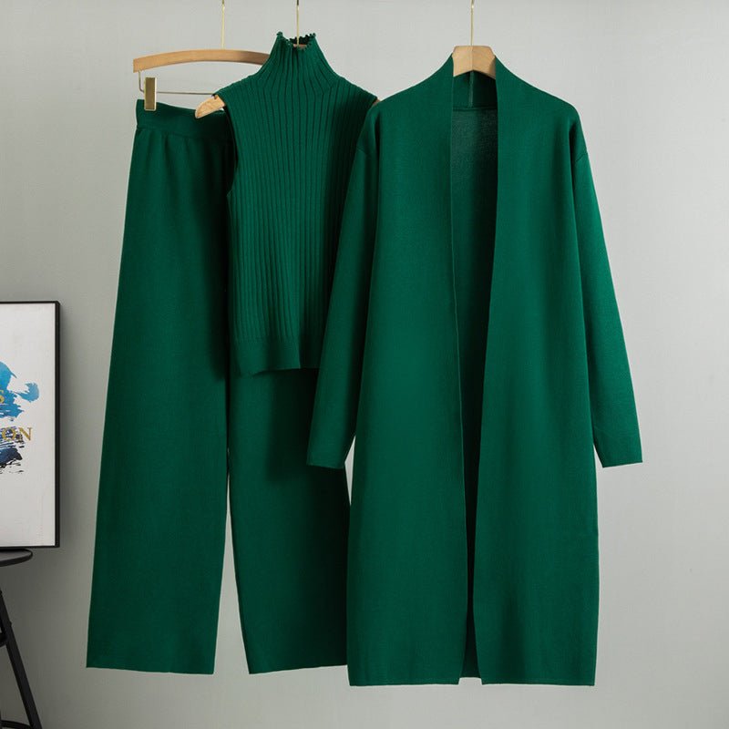 3pcs Suits Women Fashion Knitting Sleeveless Vest Sweater Long Cardigan And Wide-leg Pants Three-piece Set - StepByStepNow