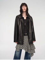 Goatskin simple and versatile retro suit-style leather windbreaker jacket "Fashionable Kosi"-1