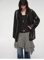 Goatskin simple and versatile retro suit-style leather windbreaker jacket "Fashionable Kosi"-4