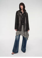 Goatskin simple and versatile retro suit-style leather windbreaker jacket "Fashionable Kosi"-0