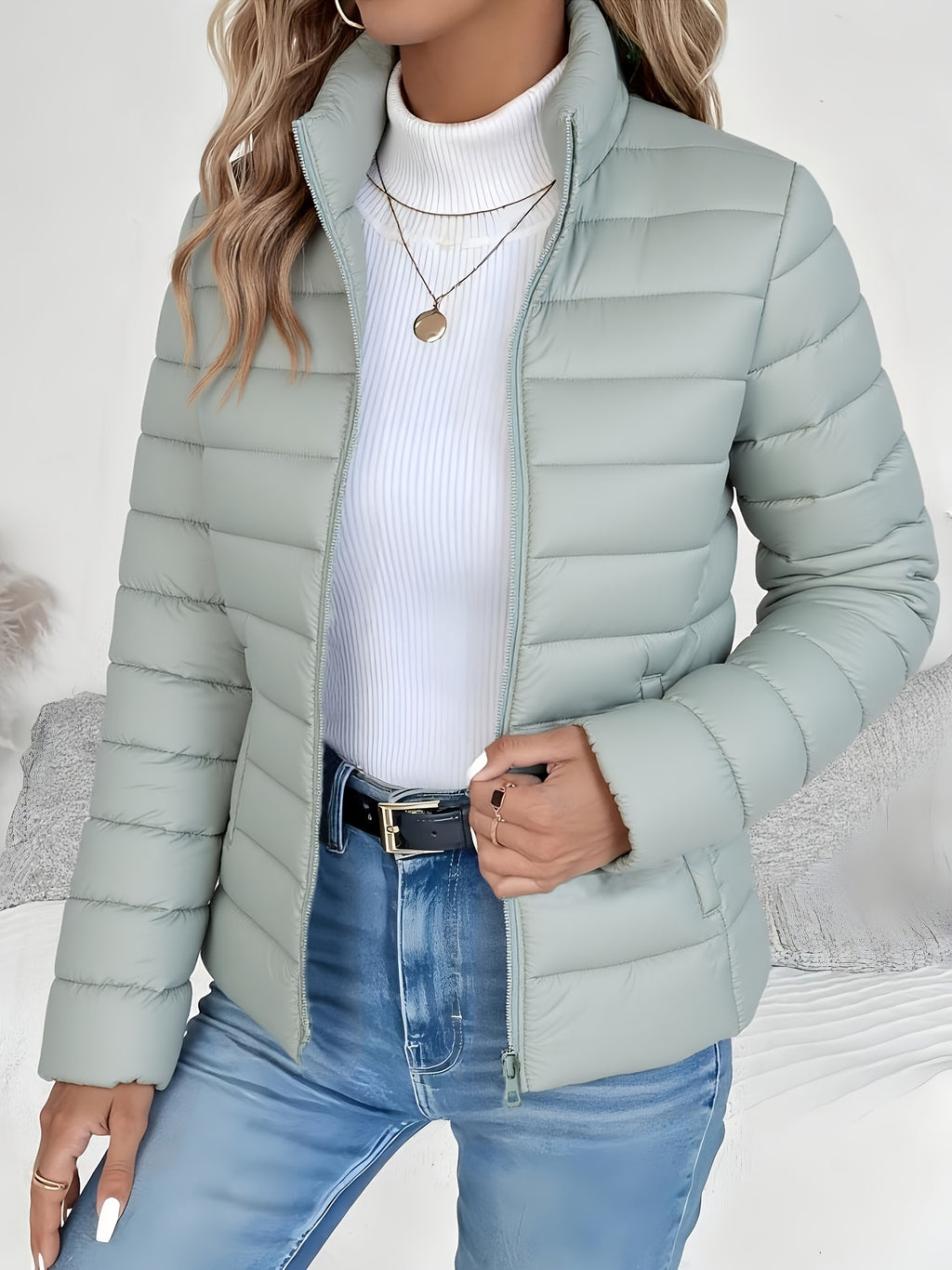 Women's Autumn Loose Winter Lightweight Warm Solid Color Coat - Elegant Fashion Versatile Beautiful Jacket - Stand Collar Zipper Long Sleeve - Casual Padded Overcoat Winter Clothing - Halloween Christmas Gift