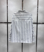 Camicia  ricamata con risvolto da donna a maniche lunghe a righe blu