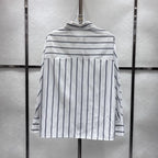 Camicia  ricamata con risvolto da donna a maniche lunghe a righe blu