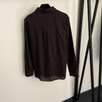 Camicia di lino a maniche lunghe versatile in tinta unita con ricamo semplice