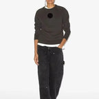 Felpa grigia in cotone 100% donna manica lunga girocollo dettagli floccati felpa autunno inverno manica lunga donna