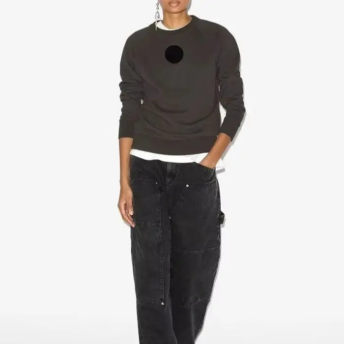 Felpa grigia in cotone 100% donna manica lunga girocollo dettagli floccati felpa autunno inverno manica lunga donna