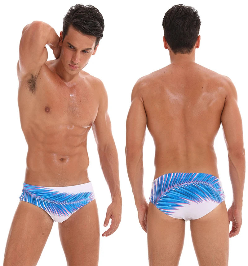 Datifer Summer 2026 Men Shorts Gym Low Waist Sexy Print Swim Brief Removed Pad Surfing Swimsuit Shorts Multicolor