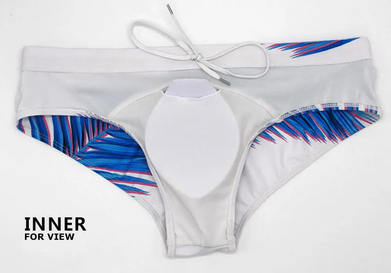 Datifer Summer 2026 Men Shorts Gym Low Waist Sexy Print Swim Brief Removed Pad Surfing Swimsuit Shorts Multicolor