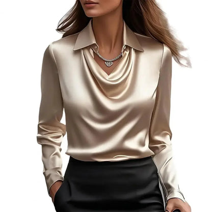 Camicia da donna in raso  a maniche lunghe - in seta elegante top