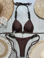 2026 Sexy Bead Bikini Swimwear Women Halter Bikini Swimsuit Beach Halter V Neck Bikini Set Beachwear Summer Bathing Suit