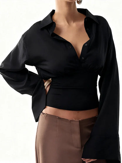 Camicetta con risvolto Donna Monopetto Manica lunga Skinny Tendenza autunnale Top eleganti