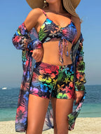 3 Pieces Tie Dye Bikinis Swimsuit 2026 New Women Drawstring Front Swimwear Female High Waist Shorts Bathers Swim Suit Beachwear