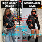 KONDALA Casual Chic Giacche di pelle nera Donna Manica lunga Bottoni Elastico Cappotti oversize Moda 2025 Autunno Cappotti streetwear
