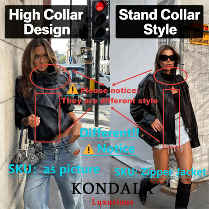 KONDALA Casual Chic Giacche di pelle nera Donna Manica lunga Bottoni Elastico Cappotti oversize Moda 2025 Autunno Cappotti streetwear