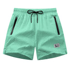 Men's Seersucker Beach Shorts with Mesh Liner Summer Casual Board Shorts with Zipper Pockets Quick Dry Swim Shorts Swim Trunks