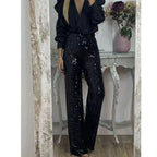 Multicolor Sequin Flared Pants - Women's Slim Fit Party Wear - StepByStepNow