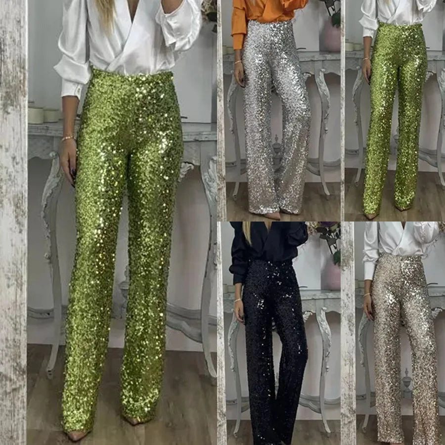 Multicolor Sequin Flared Pants - Women's Slim Fit Party Wear - StepByStepNow